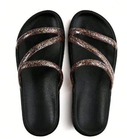 Sandalia Papete Feminina Birken Preto Brilho