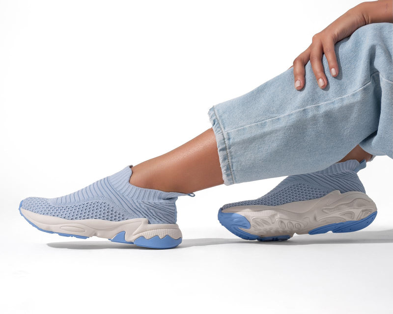 Tênis Feminino Knit Elastico Azul Claro