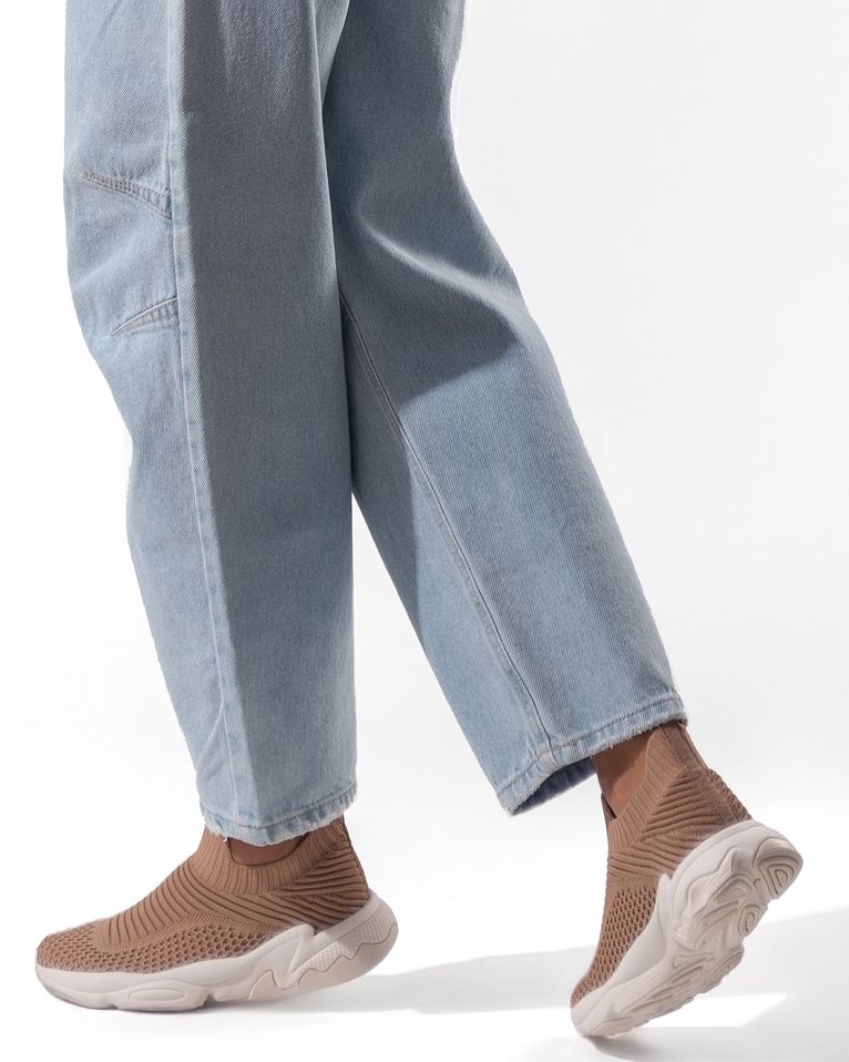 Tênis Feminino Knit Elastico BEGE