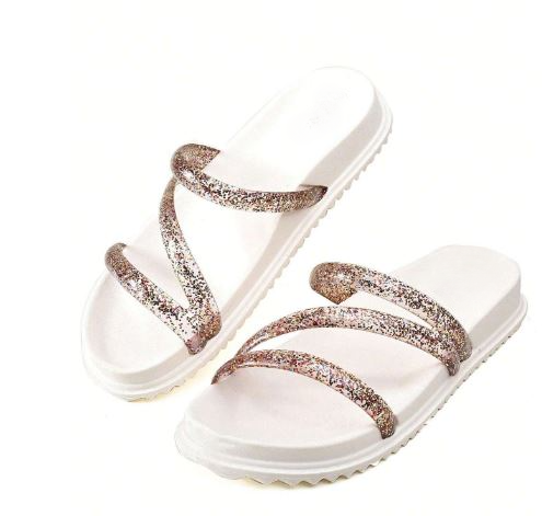 Sandalia Papete Feminina Birken Branco Brilho