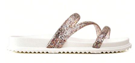 Sandalia Papete Feminina Birken Branco Brilho